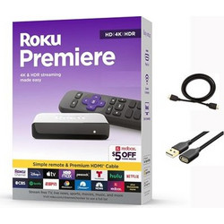 Roku Premiere 4K/HDR Streaming Media Player WiFi Enabled With Premium High Speed HDMI Cable & Simple Remote (3920RW-SW)