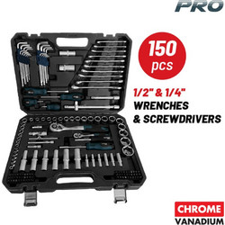 Σετ Καρυδάκια 1/4'' & 1/2' με Καστάνια,Κατσαβίδια,Κλειδιά 150τμχ Bormann PRO BHT5130