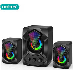 Aerbes AB-D391 Ηχεία Υπολογιστή 2.1 3W με RGB Φωτισμό Black