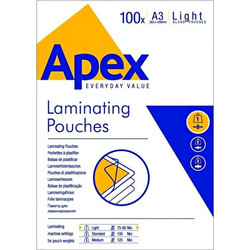 Φύλλα Πλαστικοποίησης FELLOWES APEX LIGHT DUTY A3 80 mic Δίφυλλα - 100 τεμ (6001901)
