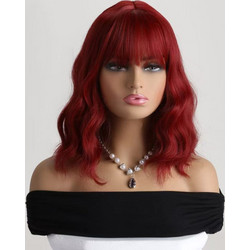Ophelia's Dream Toys- Medium Length Wavy Dark Red Wig with Fringe- 10WIG-348L
