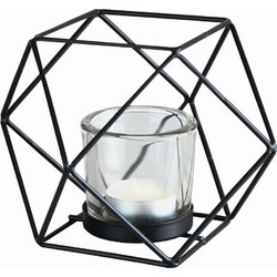 Polygon Φανάρι Με Γυάλινο Ένθετο - Μαύρο 12x12,2x12 εκ