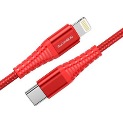 Borofone BU27 Cool victory PD charging data cable for Lightning 1.2 red Κόκκινο Angle (90) Braided