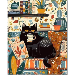 Olympus Diamond Painting Classy cat enjoys her coffee on the couch - Ψηφιδωτό Μωσαικό Αριστοκρατική γάτα απολαμβάνει τον καφέ της στον καναπέ 50Χ40