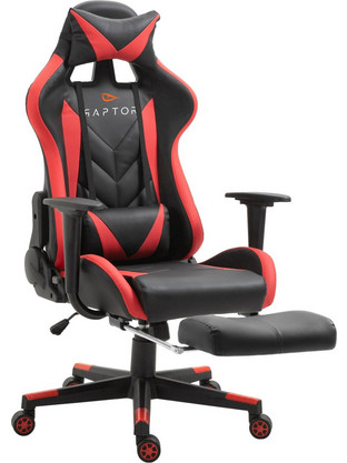 PoliHome Raptor Stellar Καρέκλα Gaming Δερματίνης με Ρυθμιζόμενα Μπράτσα και Υποπόδιο Μαύρη Κόκκινη 161595639