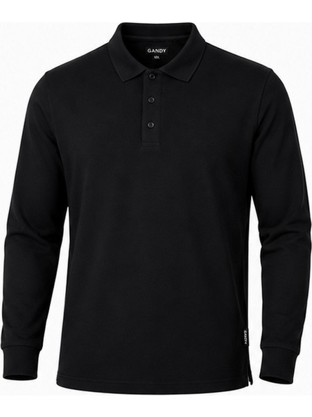 GANDY Ανδρική Μακρυμάνικη Μπλούζα Polo PLUS SIZE Fit Βαμβακερή GB223-02 Μαύρο