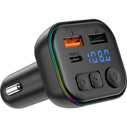 FM Transmitter Bluetooth Αυτοκινήτου με USB, USB-C PD και RGB Φωτισμό C39
