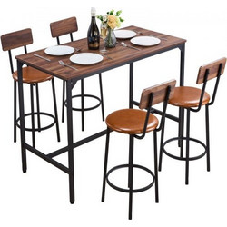 VEVOR Table Bar, 5PCS 1193,8mm Bars Σετ Τραπεζών, Σετ Τραπέζια και Καρέκλες Μπαρ με Σχέδιο Στρογγυλεμένων άκρων, Ορθογώνιο Τραπέζι Παμπ με Τέσσερα Σκαμπό για Σαλόνι, Τραπεζαρία, Κουζίνα, Χρώμα Καρυδιά