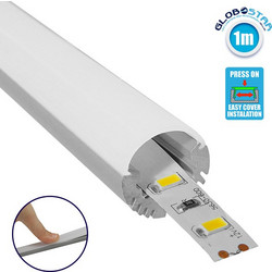 GloboStar(R) 70817-1M Κρεμαστό Προφίλ Αλουμινίου Ανοδιωμένο με Οβάλ Λευκό Οπάλ Κάλυμμα για 1 Σειρά Ταινίας LED Πατητό - Press On 1 Μέτρο