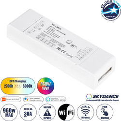 GLOBOSTAR(R) 71470 SKYDANCE V5-L(WT) AURORA Dimmer & RGB+CCT Controller 1/2/3/4/5CH DC 12-48V 30A 1440W Max IP20 - TUYA WiFi + RF 2.4GHz + Push Dimming - M18xΠ5.7xΥ2.8cm