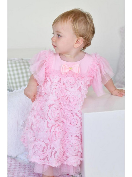 Φόρεμα μπεμπέ τούλι κορίτσι Angel's Face-Pennie 3D Roses Baby Dress-Fairy Pink