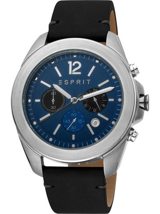 Esprit Ανδρικό Ρολόι Χρονογράφος με Μαύρο Δερμάτινο Λουράκι ES1G159L0025