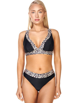 Σετ μαγιό μπικίνι με συνδυασμό animal print και ψηλόμεσο κιλοτάκι - Μαύρο