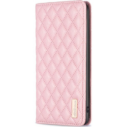 Tel1 Xiaomi Poco C65 / Xiaomi Redmi 13C 4G/5G Premium Diamond Lattice Magnetic Θήκη Βιβλίο - Pink