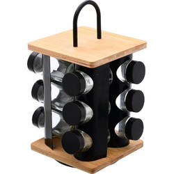 ESTIA ΒΑΣΗ ΜΠΑΧΑΡΙΚΩΝ BAMBOO ESSENTIALS ΜΕ 12 ΓΥΑΛΙΝΑ ΔΟΧΕΙΑ ΠΕΡΙΣΤΡΕΦΟΜΕΝΗ ΜΑΥΡΗ