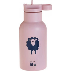 Ecolife Kids Animals Sheep Παιδικό Μπουκάλι Θερμός Ανοξείδωτο BPA Free με Καλαμάκι Ροζ 350ml