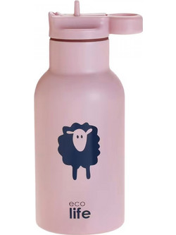 Ecolife Kids Animals Sheep Παιδικό Μπουκάλι Θερμός Ανοξείδωτο BPA Free με Καλαμάκι Ροζ 350ml
