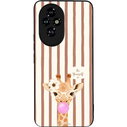 Sonique Stripe Stories Series Θήκη (Honor 200 5G) με Σχέδιο «Καφέ - Καμηλοπάρδαλη με Τσιχλόφουσκα»