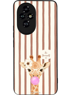 Sonique Stripe Stories Series Θήκη (Honor 200 5G) με Σχέδιο «Καφέ - Καμηλοπάρδαλη με Τσιχλόφουσκα»