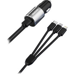 Dudao Φορτιστής Αυτοκινήτου 3in1 USB-A 3.4A Built-in Lightning / USB-C / Micro USB Cable Black