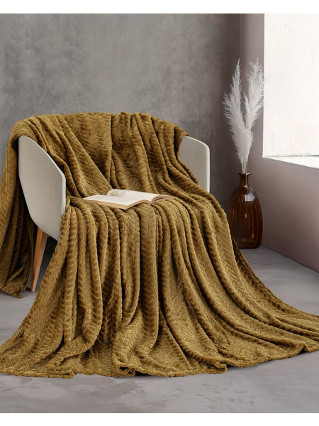 Κουβέρτα Jacquard Flannel Υπέρδιπλη 220x240 Harmonie Rythmos - Χρυσό