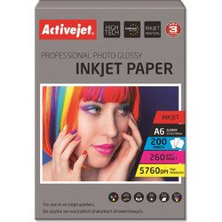 Activejet AP6-260GR200 Glossy Photo Paper Ideal for Printing Photos and Colorful Memories 10x15 cm (A6) 200 Sheets