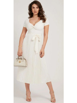 Guess Erynn Midi Καλοκαιρινό Φόρεμα για Γάμο / Βάπτιση Εκρού WBGK86WE6D1