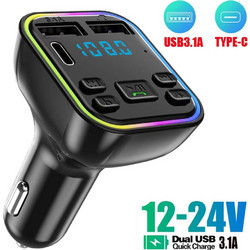 Πομπός αυτοκινήτου Bluetooth FM PD Διπλός προσαρμογέας γρήγορου φορτιστή USB 3.1A Πολύχρωμο φως περιβάλλοντος Handsfree MP3 Modulator Player - OEM