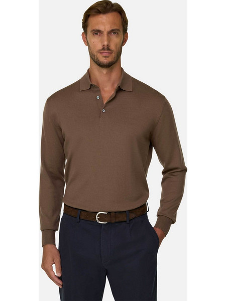 Boggi Milano Ανδρική Μπλούζα Polo Μακρυμάνικη Καφέ BO26A018904
