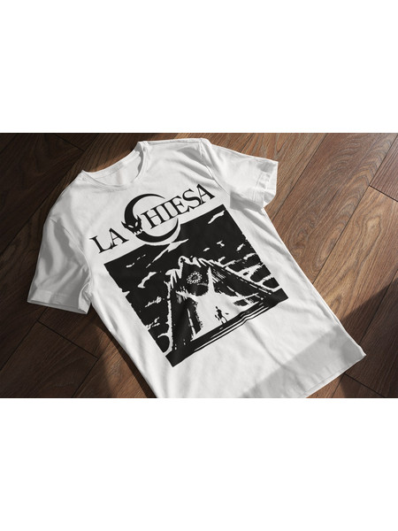 La Chiesa Gildan, T-Shirt, Λευκή Μπλούζα με μαύρη εκτύπωση μεταξοτυπίας - white