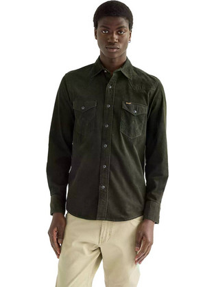 Wrangler Western Shirt Ανδρικό Πουκάμισο Κοτλέ Κυπαρισσί