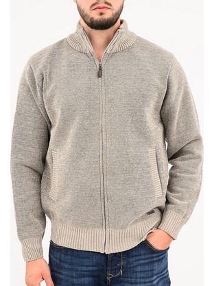 Lexton AW26 Ανδρική Ζακέτα Πλεκτή με Κουκούλα και Φερμουάρ Εκρού 19.38.SINIL