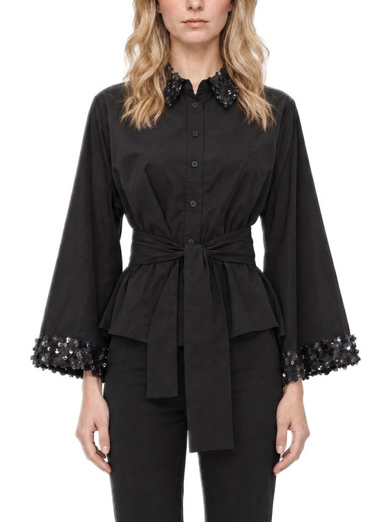 Moutaki Γυναικείο Πουκάμισο Comfort Belted Sequined Μαύρο