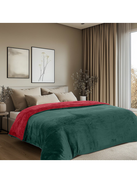 Beauty Home Παπλωματοθήκη υπέρδιπλη διπλής όψεως Art 11602 Jacquard fleece 700gsm Fiesta Plus 220x240 Πράσινο,Κόκκινο