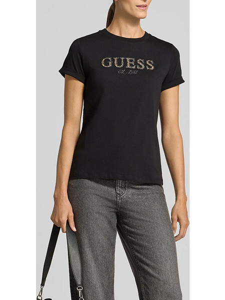 GUESS SS CN LEOPARD LUREX LOGO TEE ΜΠΛΟΥΖΑ ΓΥΝΑΙΚΕΙΟ W6BI22K6042-JBLK Black