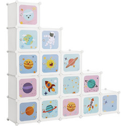 SONGMICS 15-Cube Children's Storage Unit, Interlocking Organiser Cabinet for Kids, Plastic Cube Shelves, Modular Wardrobe with Doors, Clothes Shoes Toys School Bags, 153 x 31 x 153 cm White LPC902W