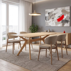 Τραπεζαρία με Καρέκλες Sienna μπεζ και Τραπέζι Raffles rubberwood σε φυσική απόχρωση 150x90x76εκ Σετ 5τεμ 200-002103