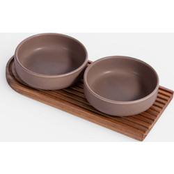 Nef-Nef Homeware Μπωλ Για Σως Σε Ξύλινη Βάση Κεραμικό Menti Σετ 3 τεμ. 1x9 Καφέ