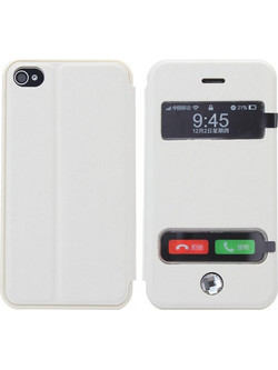 Apple iPhone 4/4S Caller ID Table Talk Flip Cover Case Λευκό Με Διαμαντάκι Για Το Κάτω Κουμπάκι (ΟΕΜ)