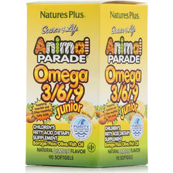 Nature's Plus Animal Parade Omega 3-6-9 Junior Ιχθυέλαιο & Έλαιο Λιναρόσπορου για Παιδιά Λεμόνι 90 Μαλακές Κάψουλες