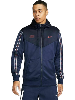 Nike Sportswear Repeat Ανδρική Ζακέτα με Κουκούλα και Φερμουάρ Μπλε DX2025-410