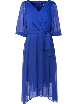 DKNY Midi Καλοκαιρινό Φόρεμα για Γάμο / Βάπτιση Κρουαζέ Royal Blue DD2JM570-3HS