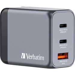 Verbatim GNC-65 Φορτιστής Χωρίς Καλώδιο με Θύρα USB-A & 2 Θύρες USB-C 65W Power Delivery & Quick Charge 3.0 Grey