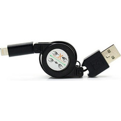 Powertech CAB-U104 Retractable USB-A to Lightning Cable 0.7m Black 5200604201840