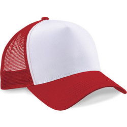 Beechfield Καπέλο Jockey με Δίχτυ Snapback Υφασμάτινο Λευκό Κόκκινο B640