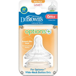 Dr. Brown's Natural Flow Options+ Θηλή Σιλικόνης για Μπιμπερό 0m+ Αργής Ροής με Φαρδύ Λαιμό 2τμχ WN1201