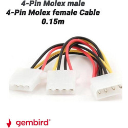 Gembird 0823.069 Καλώδιο Τροφοδοσίας 4-Pin Molex Male to 2 x 4-Pin Molex Female 0.15m Multicolor