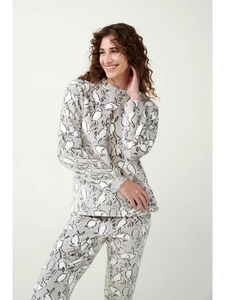 Vamp Σετ Γυναικείες Πιτζάμες Χειμωνιάτικες Fleece Γκρι 21464
