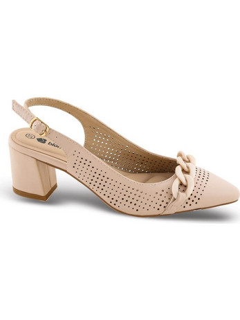 Blondie Γόβες Slingback Δερμάτινες με Χοντρό Χαμηλό Τακούνι Nude 31-015