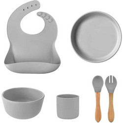 Minikoioi BLW III Βρεφικό Σετ Φαγητού Σιλικόνης & Bamboo Powder Grey 6τμχ